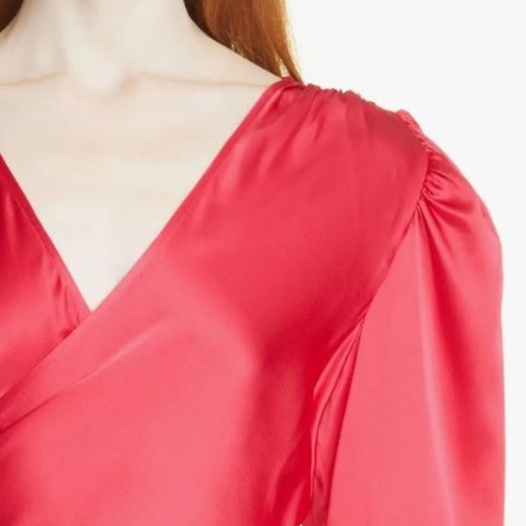 Cinq A Sept Dorothea Raspberry Pink Surplice Silk Ruched Blouse M - Picture 2 of 7